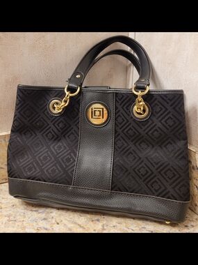 Liz Claiborne Black Monogram Tote/Satchel with Gold Accents